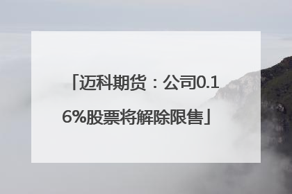 迈科期货：公司0.16%股票将解除限售